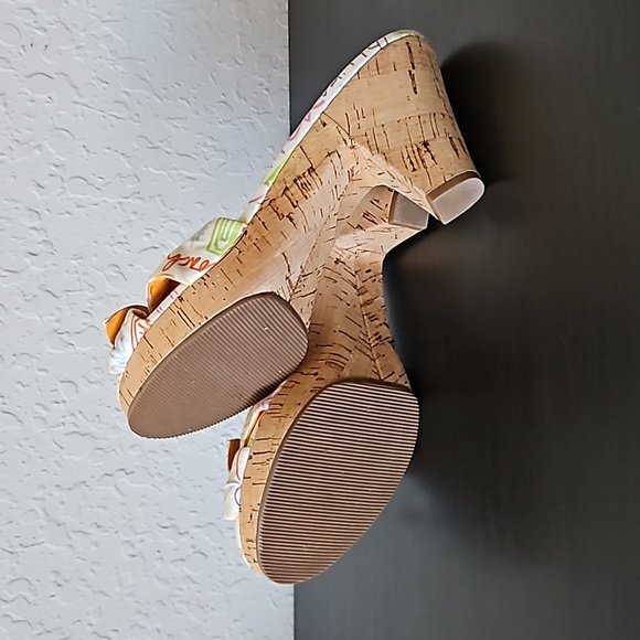 Coach Karen Graffiti Poppy Pop Cork Heels Slide Sandals, size 7.5 B - Picture 9 of 12